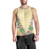 Hawaii Pikake Lokelani Plumeria Lei Men Tank Top Yellow Palaka Motifs LT05 - Polynesian Pride