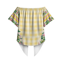 Hawaii Pikake Lokelani Plumeria Lei Off Shoulder Wrap Waist Top Yellow Palaka Motifs LT05 - Polynesian Pride