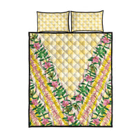 Hawaii Pikake Lokelani Plumeria Lei Quilt Bed Set Yellow Palaka Motifs LT05 - Polynesian Pride