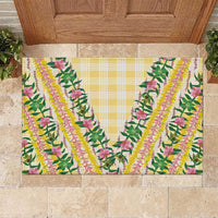 Hawaii Pikake Lokelani Plumeria Lei Rubber Doormat Yellow Palaka Motifs