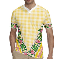 Hawaii Pikake Lokelani Plumeria Lei Rugby Jersey Yellow Palaka Motifs LT05 - Polynesian Pride