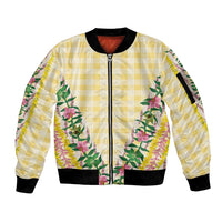 Hawaii Pikake Lokelani Plumeria Lei Sleeve Zip Bomber Jacket Yellow Palaka Motifs LT05 Unisex Yellow - Polynesian Pride