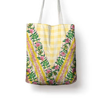 Hawaii Pikake Lokelani Plumeria Lei Tote Bag Yellow Palaka Motifs LT05 - Polynesian Pride