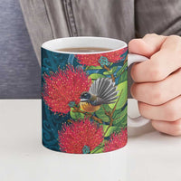 New Zealand Matariki Piwakawaka Ceramic Mug Maori Koru With Pohutukawa Flowers LT05 - Polynesian Pride