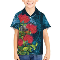 New Zealand Matariki Piwakawaka Family Matching Mermaid Dress and Hawaiian Shirt Maori Koru With Pohutukawa Flowers