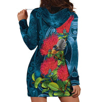 New Zealand Matariki Piwakawaka Hoodie Dress Maori Koru With Pohutukawa Flowers