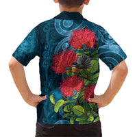 New Zealand Matariki Piwakawaka Kid Hawaiian Shirt Maori Koru With Pohutukawa Flowers