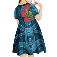 New Zealand Matariki Piwakawaka Kid Short Sleeve Dress Maori Koru With Pohutukawa Flowers
