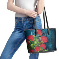 New Zealand Matariki Piwakawaka Leather Tote Bag Maori Koru With Pohutukawa Flowers