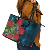 New Zealand Matariki Piwakawaka Leather Tote Bag Maori Koru With Pohutukawa Flowers