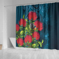 New Zealand Matariki Piwakawaka Shower Curtain Maori Koru With Pohutukawa Flowers