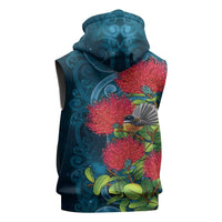 New Zealand Matariki Piwakawaka Sleeveless Hoodie Maori Koru With Pohutukawa Flowers