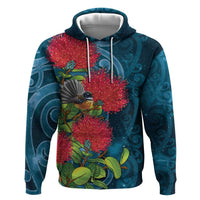 New Zealand Matariki Piwakawaka Zip Hoodie Maori Koru With Pohutukawa Flowers