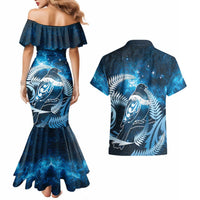 New Zealand Matariki Couples Matching Mermaid Dress and Hawaiian Shirt Pigeon Kereru Maori Fern Art