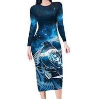 New Zealand Matariki Family Matching Long Sleeve Bodycon Dress and Hawaiian Shirt Pigeon Kereru Maori Fern Art