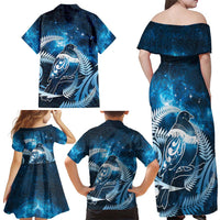 New Zealand Matariki Family Matching Off Shoulder Maxi Dress and Hawaiian Shirt Pigeon Kereru Maori Fern Art
