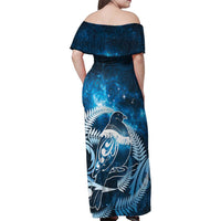 New Zealand Matariki Family Matching Off Shoulder Maxi Dress and Hawaiian Shirt Pigeon Kereru Maori Fern Art