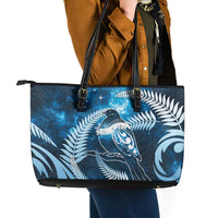 New Zealand Matariki Leather Tote Bag Pigeon Kereru Maori Fern Art
