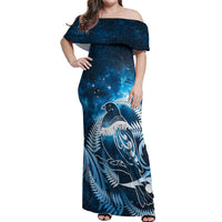New Zealand Matariki Off Shoulder Maxi Dress Pigeon Kereru Maori Fern Art