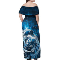 New Zealand Matariki Off Shoulder Maxi Dress Pigeon Kereru Maori Fern Art