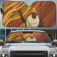 Hawaii King Kamehameha Auto Sun Shade Hawaiian Kakau Pattern With Leis LT05 Brown - Polynesian Pride