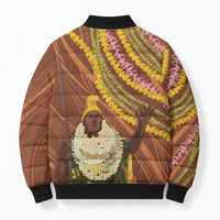 Hawaii King Kamehameha Bomber Puffer Jacket Hawaiian Kakau Pattern With Leis LT05 - Polynesian Pride
