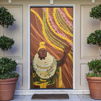 Hawaii King Kamehameha Door Cover Hawaiian Kakau Pattern With Leis LT05 Brown - Polynesian Pride