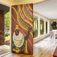 Hawaii King Kamehameha Door Cover Hawaiian Kakau Pattern With Leis LT05 - Polynesian Pride