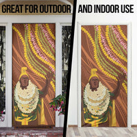 Hawaii King Kamehameha Door Cover Hawaiian Kakau Pattern With Leis LT05 - Polynesian Pride
