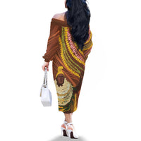 Hawaii King Kamehameha Family Matching Off The Shoulder Long Sleeve Dress and Hawaiian Shirt Hawaiian Kakau Pattern With Leis