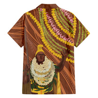 Hawaii King Kamehameha Family Matching Off Shoulder Maxi Dress and Hawaiian Shirt Hawaiian Kakau Pattern With Leis