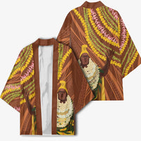 Hawaii King Kamehameha Kimono Hawaiian Kakau Pattern With Leis LT05 - Polynesian Pride