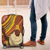 Hawaii King Kamehameha Luggage Cover Hawaiian Kakau Pattern With Leis LT05 Brown - Polynesian Pride