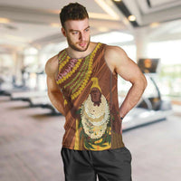 Hawaii King Kamehameha Men Tank Top Hawaiian Kakau Pattern With Leis LT05 Brown - Polynesian Pride