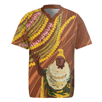 Hawaii King Kamehameha Rugby Jersey Hawaiian Kakau Pattern With Leis LT05 Brown - Polynesian Pride