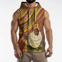 Hawaii King Kamehameha Sleeveless Hoodie Hawaiian Kakau Pattern With Leis LT05 - Polynesian Pride