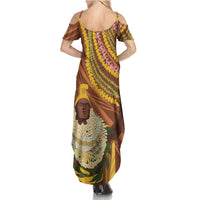 Hawaii King Kamehameha Summer Maxi Dress Hawaiian Kakau Pattern With Leis LT05 - Polynesian Pride