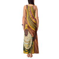 Hawaii King Kamehameha Tank Maxi Dress Hawaiian Kakau Pattern With Leis LT05 - Polynesian Pride