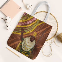 Hawaii King Kamehameha Tote Bag Hawaiian Kakau Pattern With Leis LT05 White Strap One Size Brown - Polynesian Pride