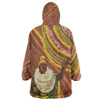 Hawaii King Kamehameha Wearable Blanket Hoodie Hawaiian Kakau Pattern With Leis LT05 - Polynesian Pride