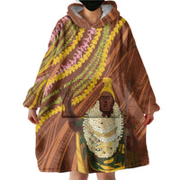 Hawaii King Kamehameha Wearable Blanket Hoodie Hawaiian Kakau Pattern With Leis LT05 - Polynesian Pride