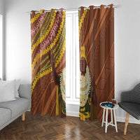 Hawaii King Kamehameha Window Curtain Hawaiian Kakau Pattern With Leis LT05 With Grommets Brown - Polynesian Pride