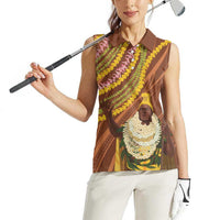 Hawaii King Kamehameha Women Sleeveless Polo Shirt Hawaiian Kakau Pattern With Leis LT05 - Polynesian Pride