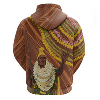 Hawaii King Kamehameha Zip Hoodie Hawaiian Kakau Pattern With Leis LT05 - Polynesian Pride