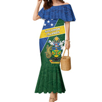 Personalised Solomon Islands Independence Day Family Matching Mermaid Dress and Hawaiian Shirt With Coat Of Arms