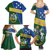 Personalised Solomon Islands Independence Day Family Matching Summer Maxi Dress and Hawaiian Shirt With Coat Of Arms