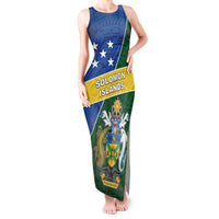 Personalised Solomon Islands Independence Day Tank Maxi Dress With Coat Of Arms LT05 Women Green - Polynesian Pride