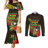 Personalized Hawaii Born and Raised Couples Matching Mermaid Dress and Long Sleeve Button Shirt Kanaka Maoli Flag Day LT05 Reggae - Polynesian Pride