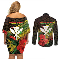 Personalized Hawaii Born and Raised Couples Matching Off Shoulder Short Dress and Long Sleeve Button Shirt Kanaka Maoli Flag Day LT05 - Polynesian Pride