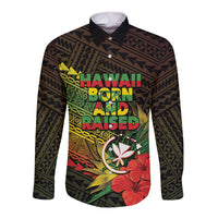 Personalized Hawaii Born and Raised Long Sleeve Button Shirt Kanaka Maoli Flag Day